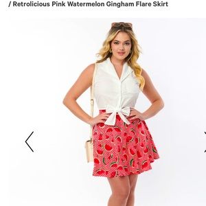 Gingham and Watermelon Cotton Swing Skirt M/L